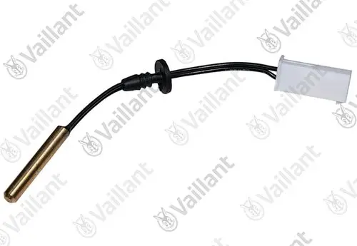 Fühler von Vaillant mit einem langen metallischen Element und einem anschließenden Kabel, das in einen weißen Steckverbinder übergeht.